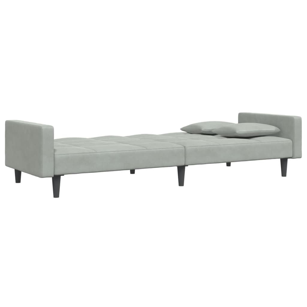 Schlafsofa 2-Sitzer mit Fußhocker Hellgrau Samt