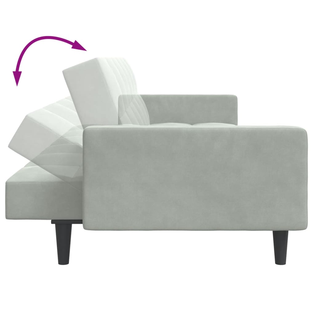 Schlafsofa 2-Sitzer mit Fußhocker Hellgrau Samt