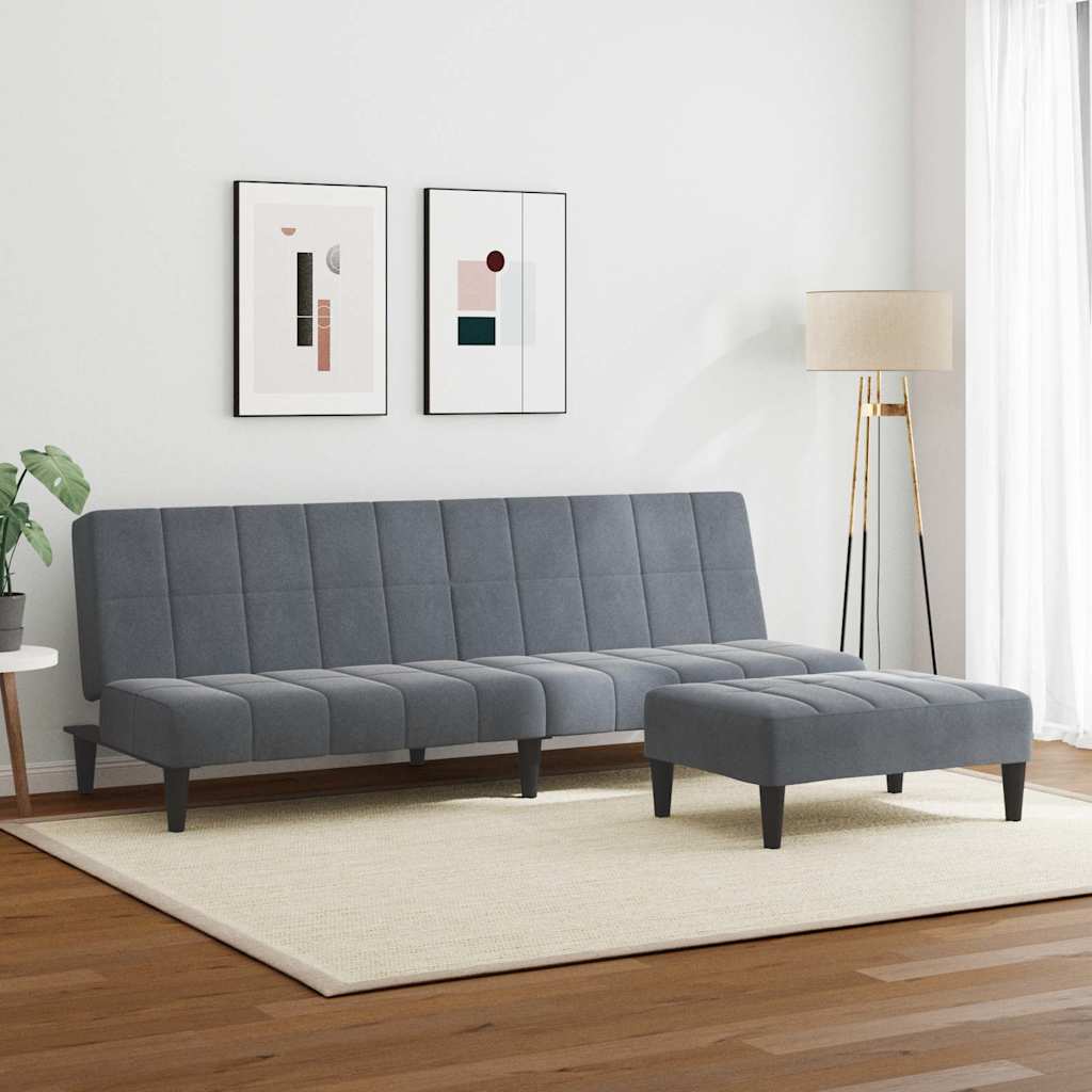 Schlafsofa 2-Sitzer mit Fußhocker Dunkelgrau Samt