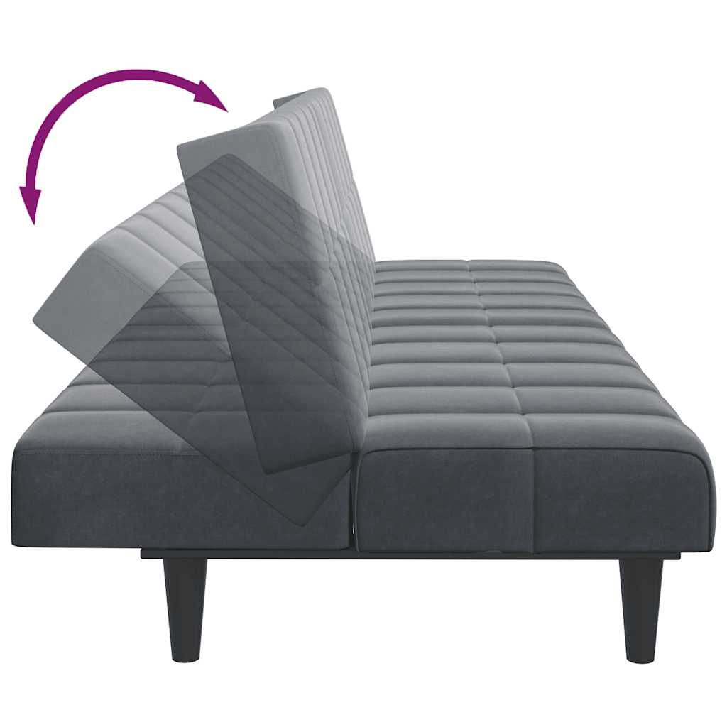 Schlafsofa 2-Sitzer mit Fußhocker Dunkelgrau Samt