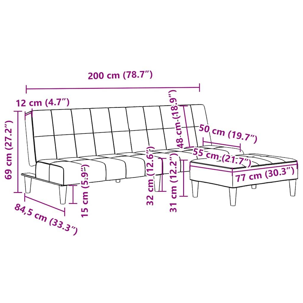 Schlafsofa 2-Sitzer mit Fußhocker Dunkelgrau Samt
