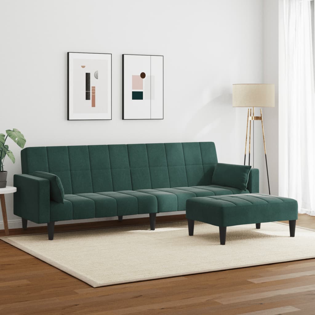 Schlafsofa 2-Sitzer mit Fußhocker Dunkelgrün Samt