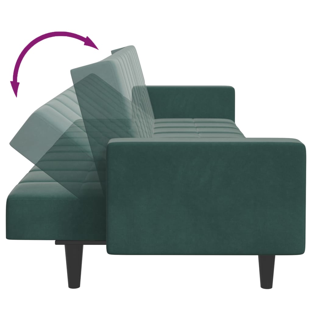 Schlafsofa 2-Sitzer mit Fußhocker Dunkelgrün Samt