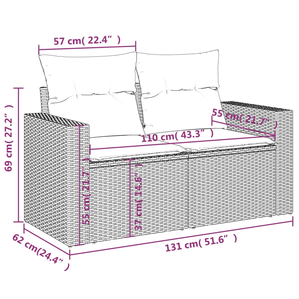 9-tlg. Garten-Sofagarnitur mit Kissen Grau Poly Rattan