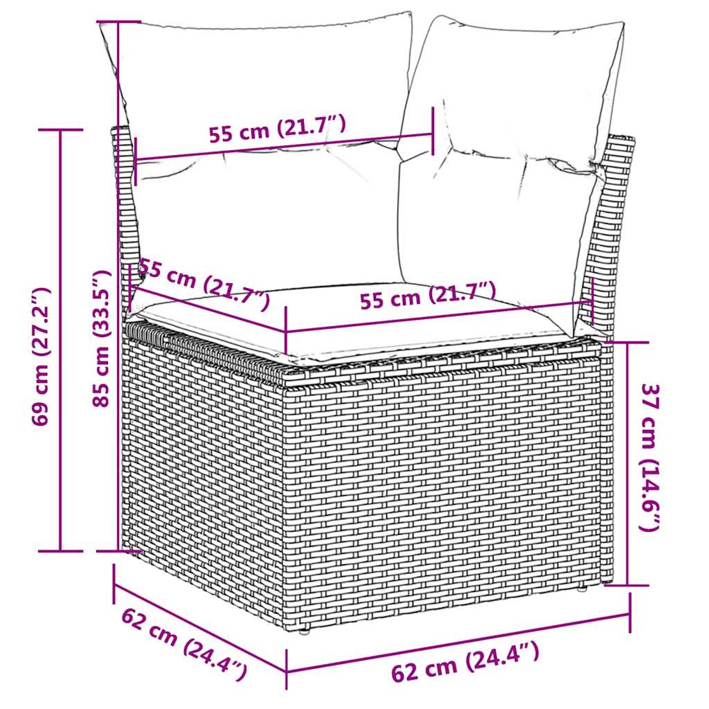 9-tlg. Garten-Sofagarnitur mit Kissen Grau Poly Rattan