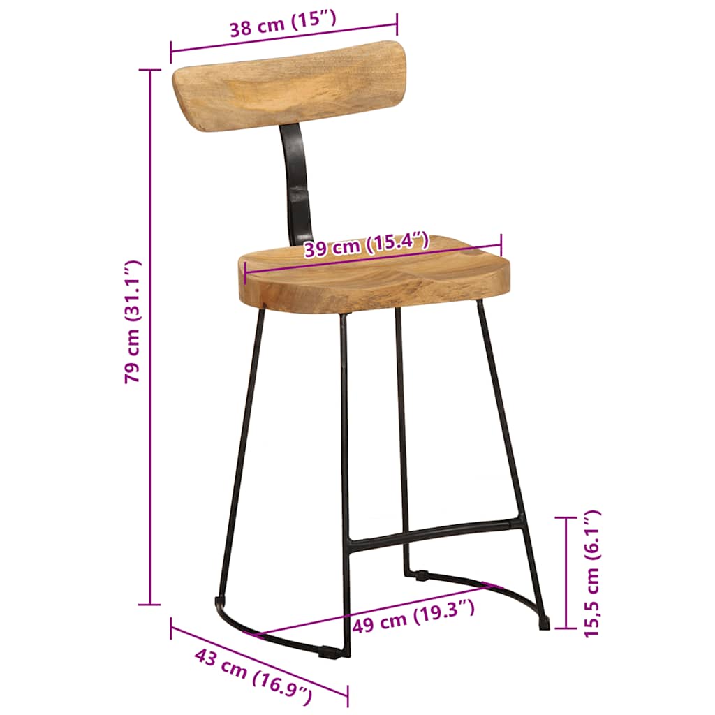 Barhocker 2 Stk. 49x43x79 cm Mango Massivholz