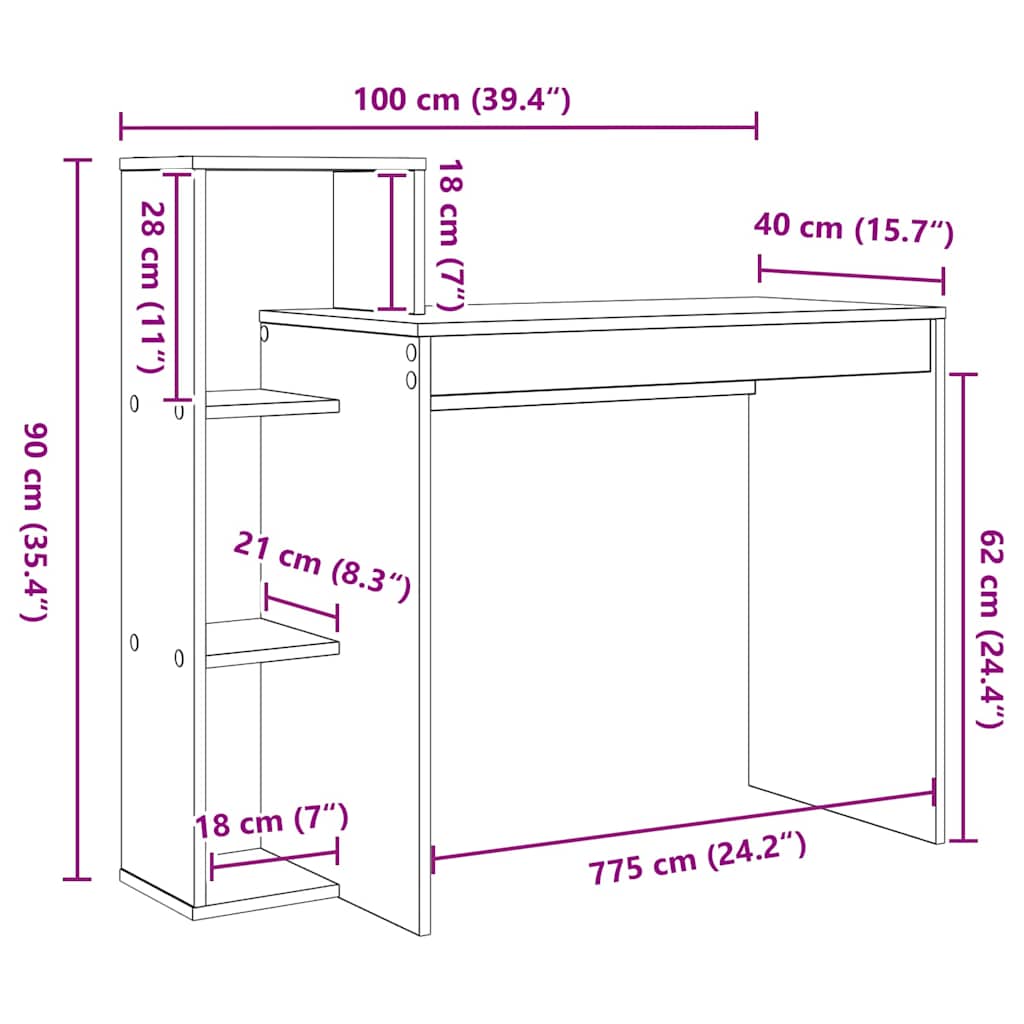 Schreibtisch mit Regal Betongrau 100 x 40 x 90 cm Holzwerkstoff