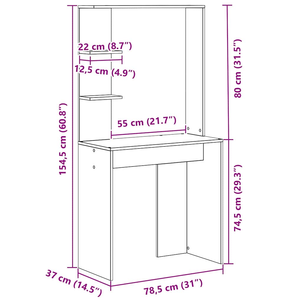 Schreibtisch Räuchereiche 78,5 x 37 x 154,5 cm Holzwerkstoff