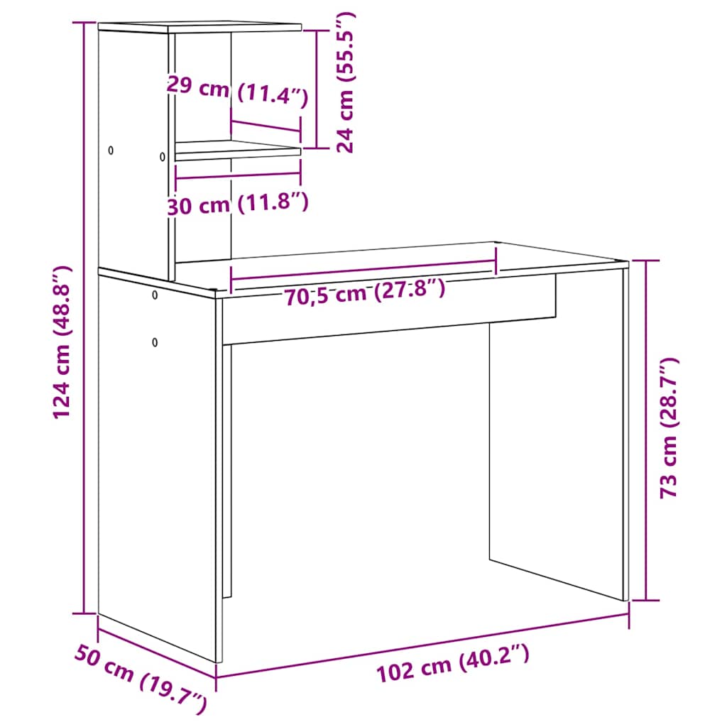 Schreibtisch mit Regal Altholz 102 x 50 x 124 cm Holzwerkstoff