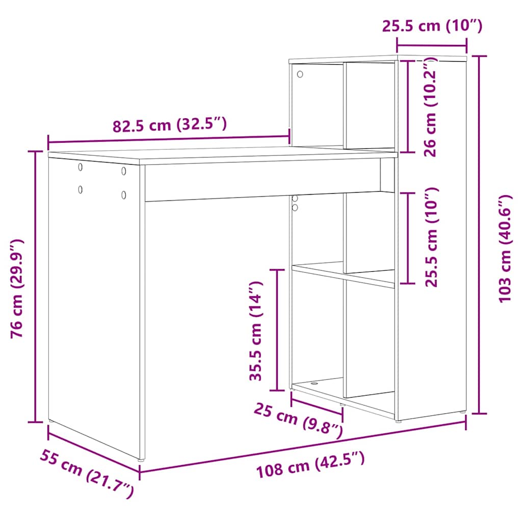 Tisch mit Regal Sonoma Eiche 108 x 55 x 103,5 cm Holzwerkstoff