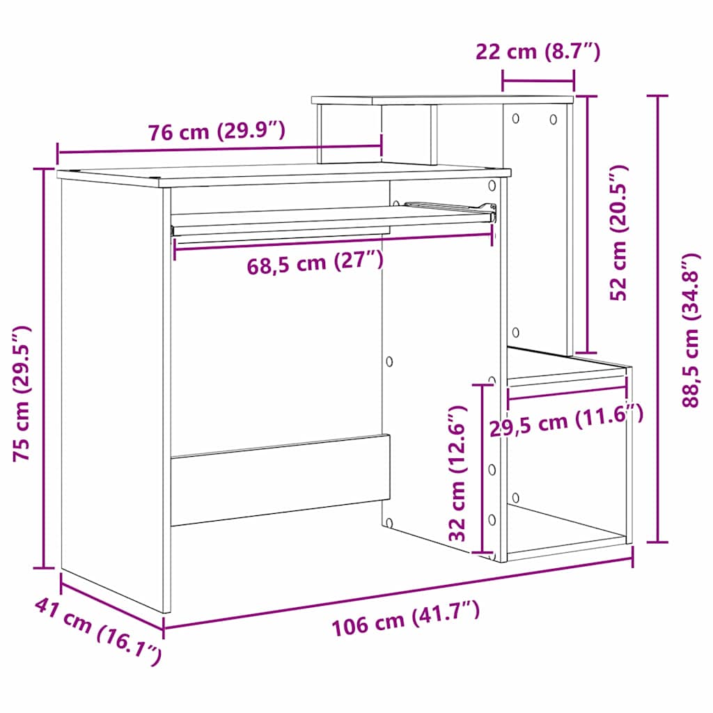 Tisch mit Regal Räuchereiche 106 x 40 x 88,5 cm Holzwerkstoff