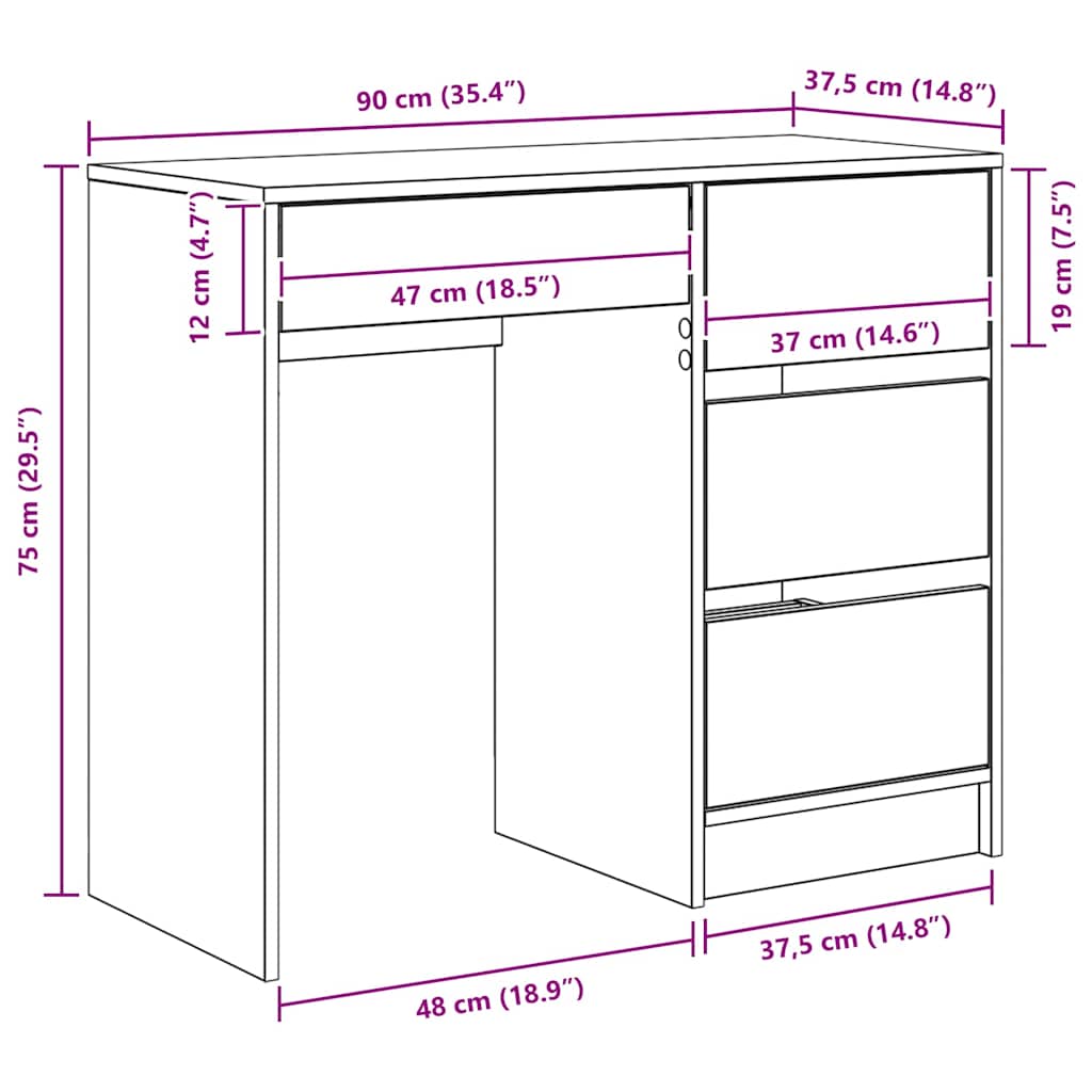 Schreibtisch Eiche handwerklich 90 x 37.5 x 75 cm Holzwerkstoff