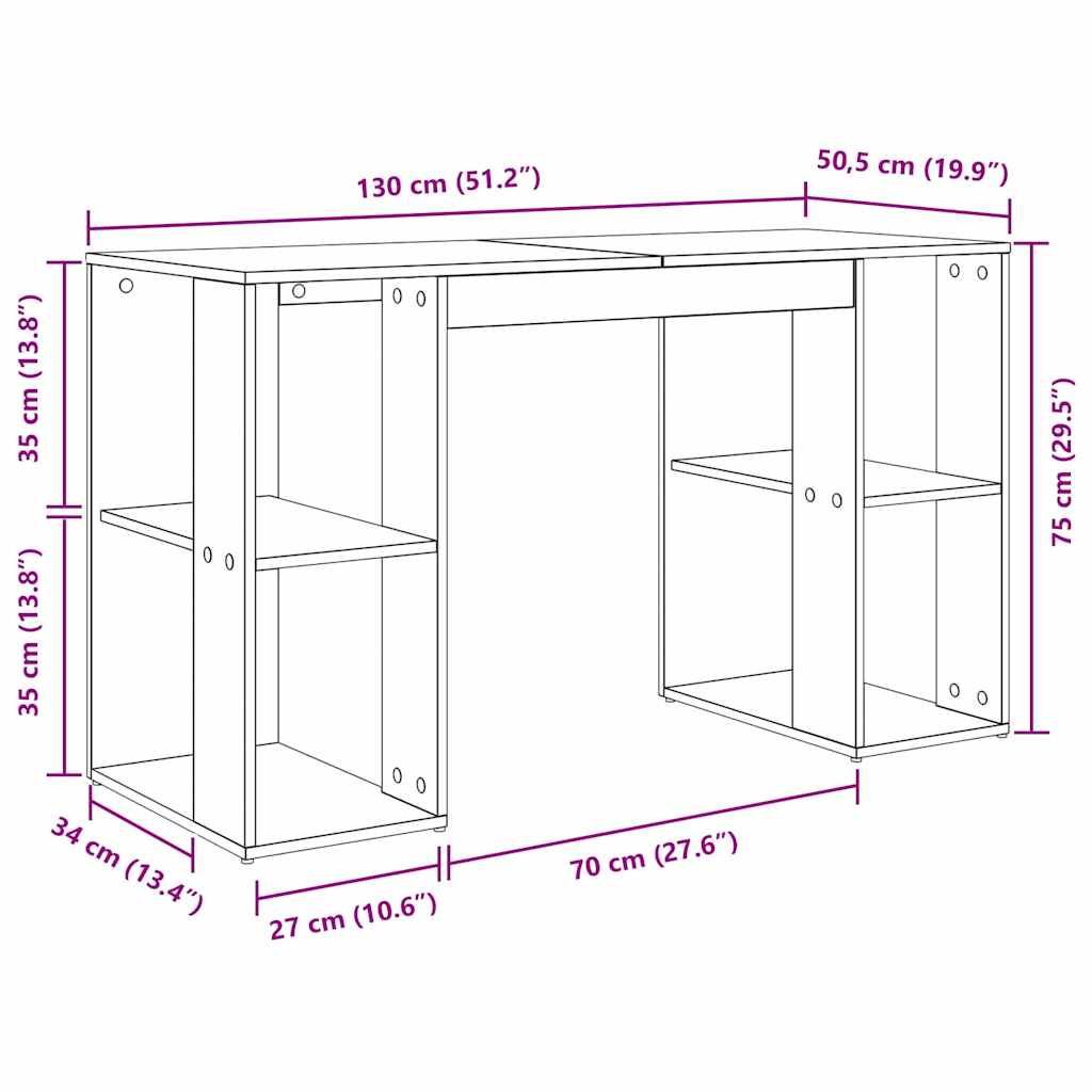 Schreibtisch mit Stauraum Sonoma Eiche 130 x 50,5 x 75 cm