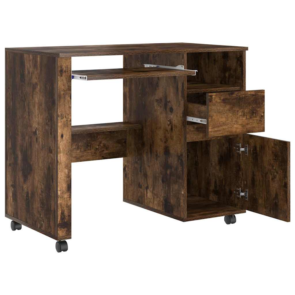 Tisch mit Rollen Räuchereiche 91 x 50 x 77 cm Holzwerkstoff
