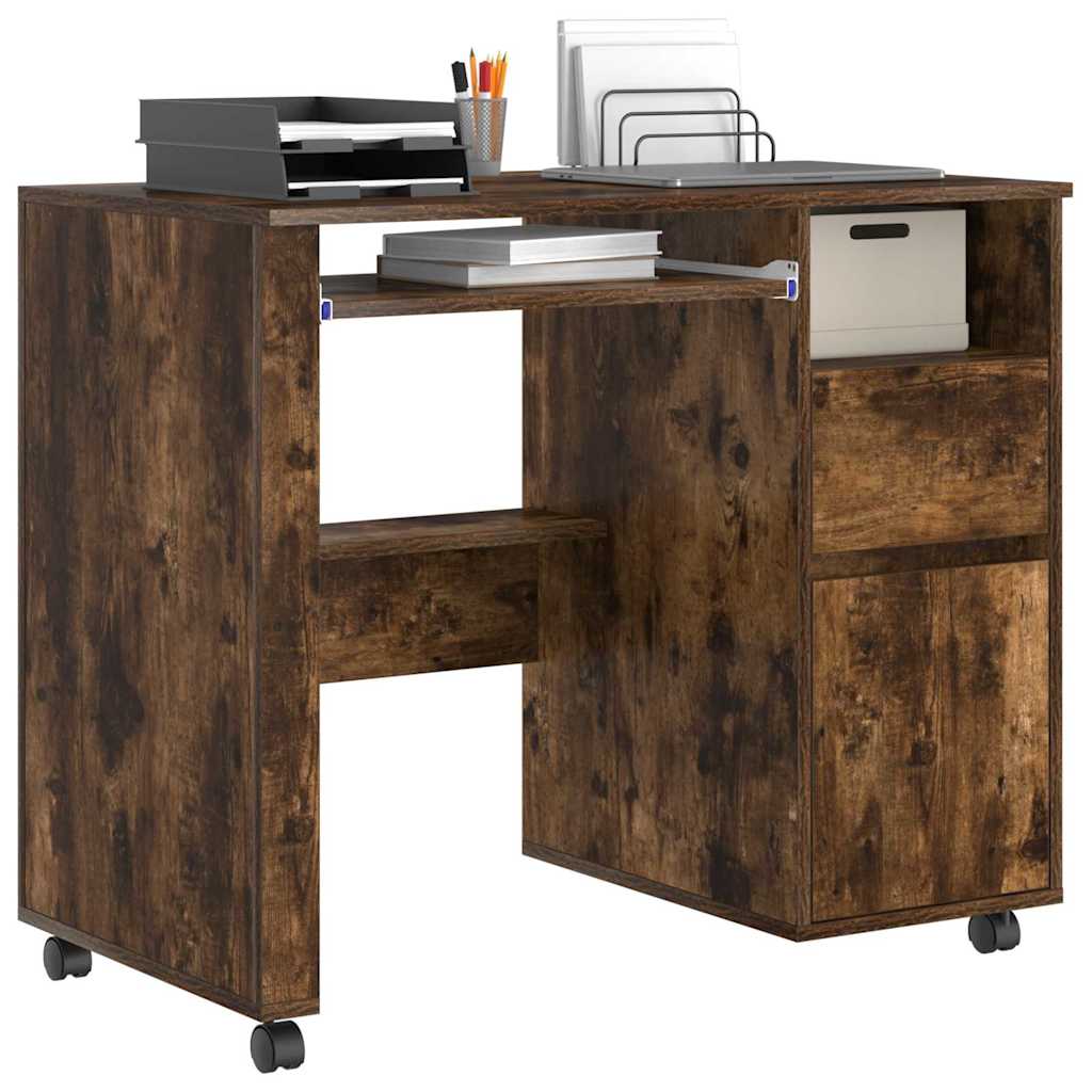 Tisch mit Rollen Räuchereiche 91 x 50 x 77 cm Holzwerkstoff
