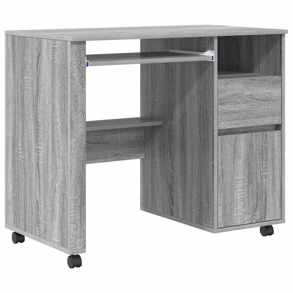 Tisch mit Rollen mit Regal Grau 91 x 50 x 77 cm Holzwerkstoff
