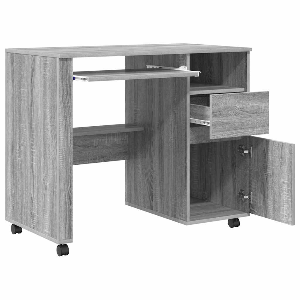 Tisch mit Rollen mit Regal Grau 91 x 50 x 77 cm Holzwerkstoff