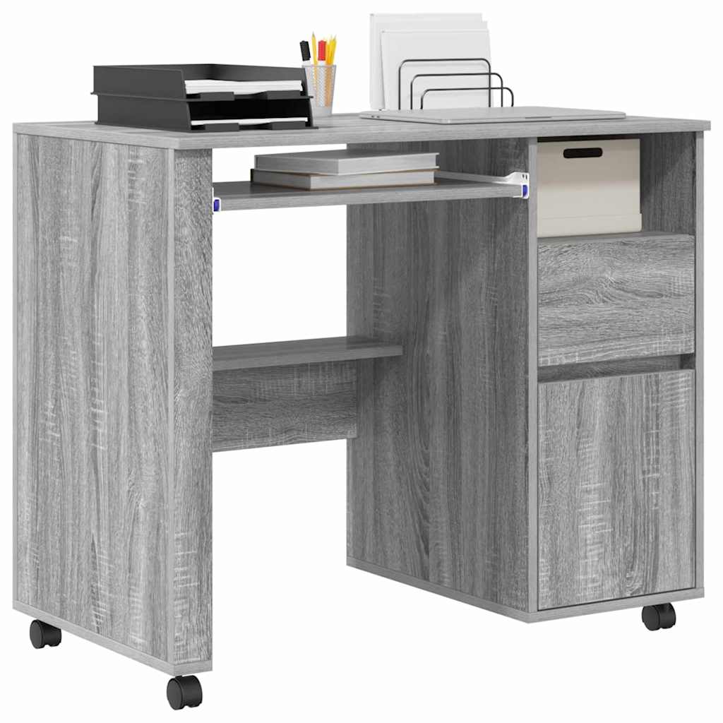 Tisch mit Rollen mit Regal Grau 91 x 50 x 77 cm Holzwerkstoff