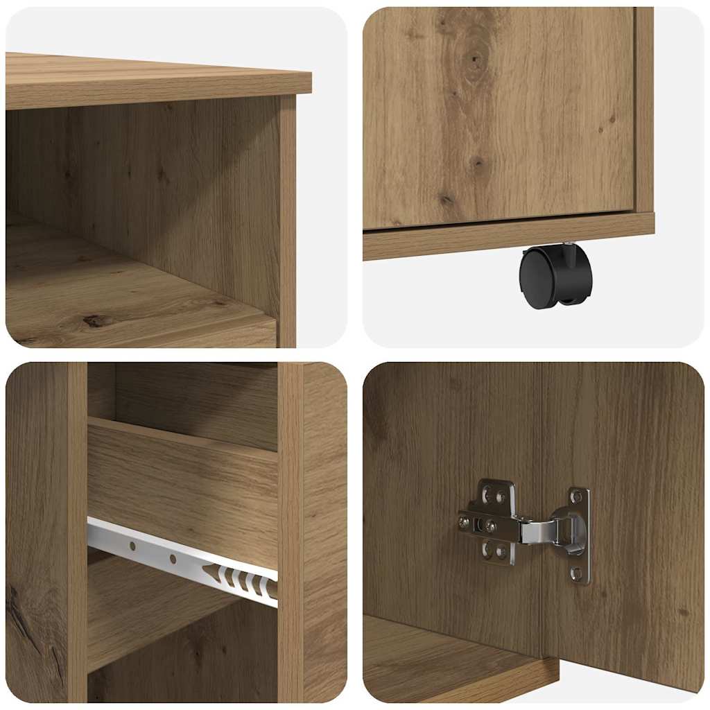 Tisch mit Rollen mit Regal Eiche handwerklich 91 x 50 x 77 cm
