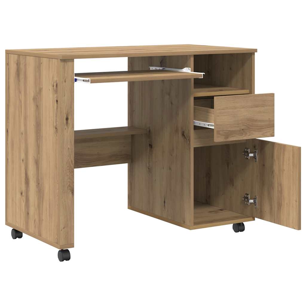 Tisch mit Rollen mit Regal Eiche handwerklich 91 x 50 x 77 cm