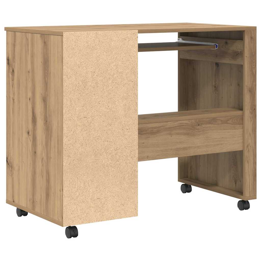 Tisch mit Rollen mit Regal Eiche handwerklich 91 x 50 x 77 cm