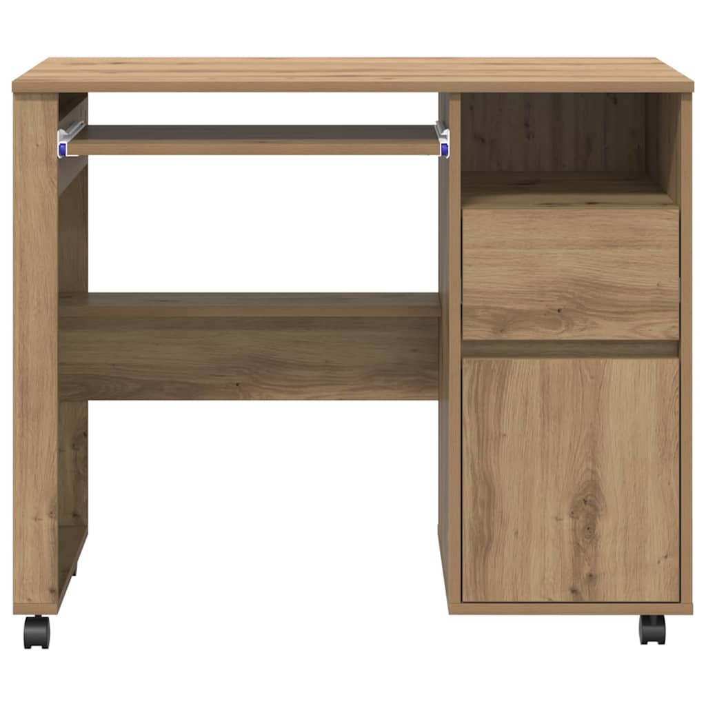Tisch mit Rollen mit Regal Eiche handwerklich 91 x 50 x 77 cm