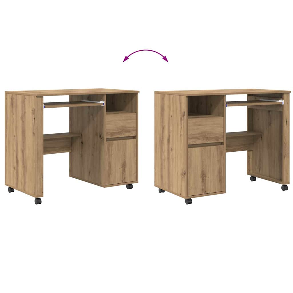 Tisch mit Rollen mit Regal Eiche handwerklich 91 x 50 x 77 cm