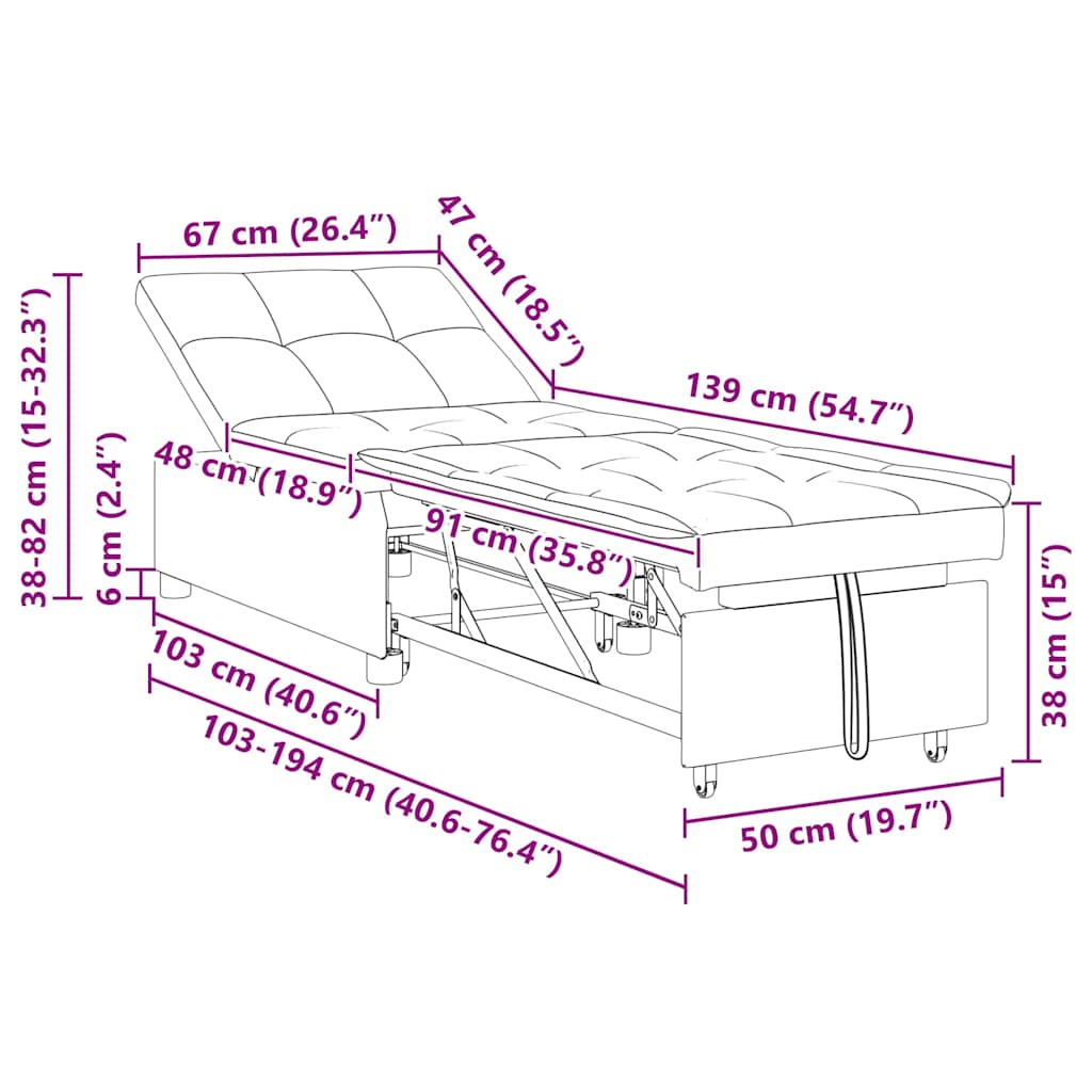 Schlafsofa Türkis 67 x 194 x 38 cm Samt