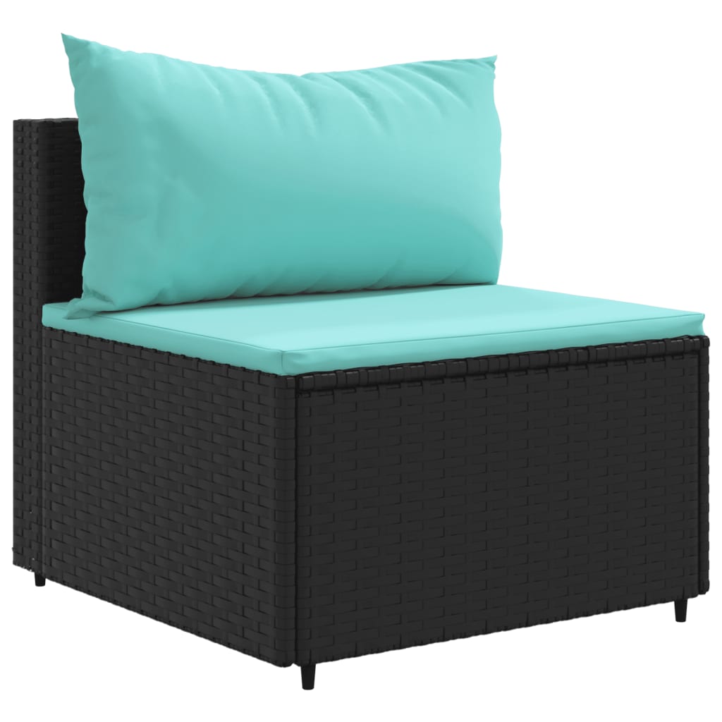 9-tlg. Garten-Lounge-Set mit Kissen Schwarz Poly Rattan