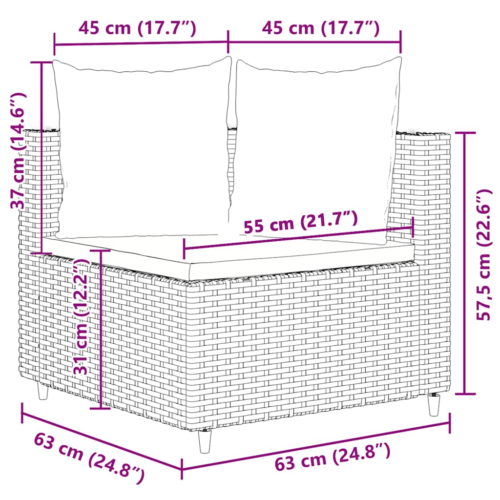 9-tlg. Garten-Sofagarnitur mit Kissen Braun Poly Rattan