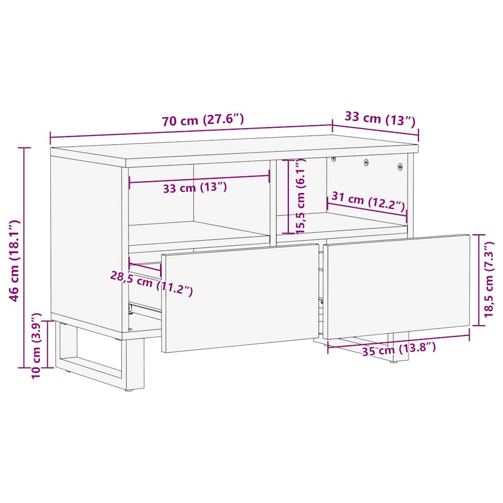 TV-Schränk Braun 70 x 33 x 46 cm massives Mangoholz