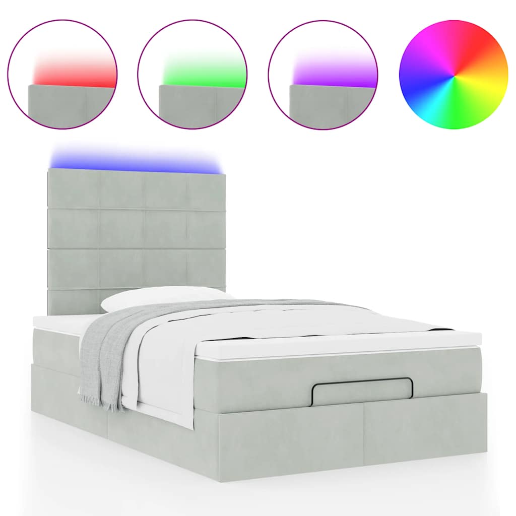 Ottoman-Bett mit Matratzen & LEDs Hellgrau 120x200 cm Samt