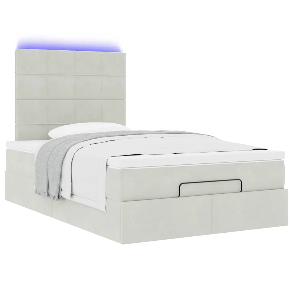 Ottoman-Bett mit Matratzen & LEDs Hellgrau 120x200 cm Samt