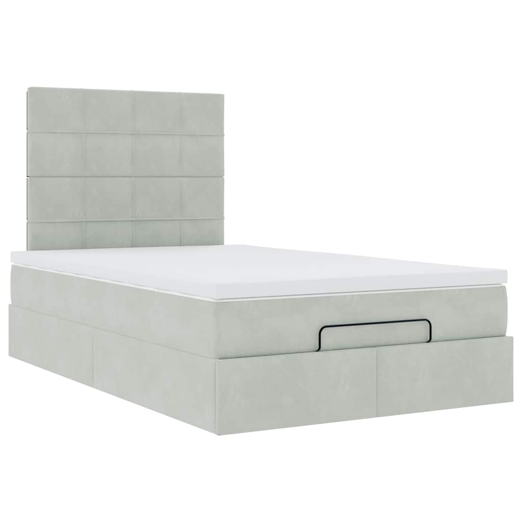 Ottoman-Bett mit Matratzen & LEDs Hellgrau 120x200 cm Samt