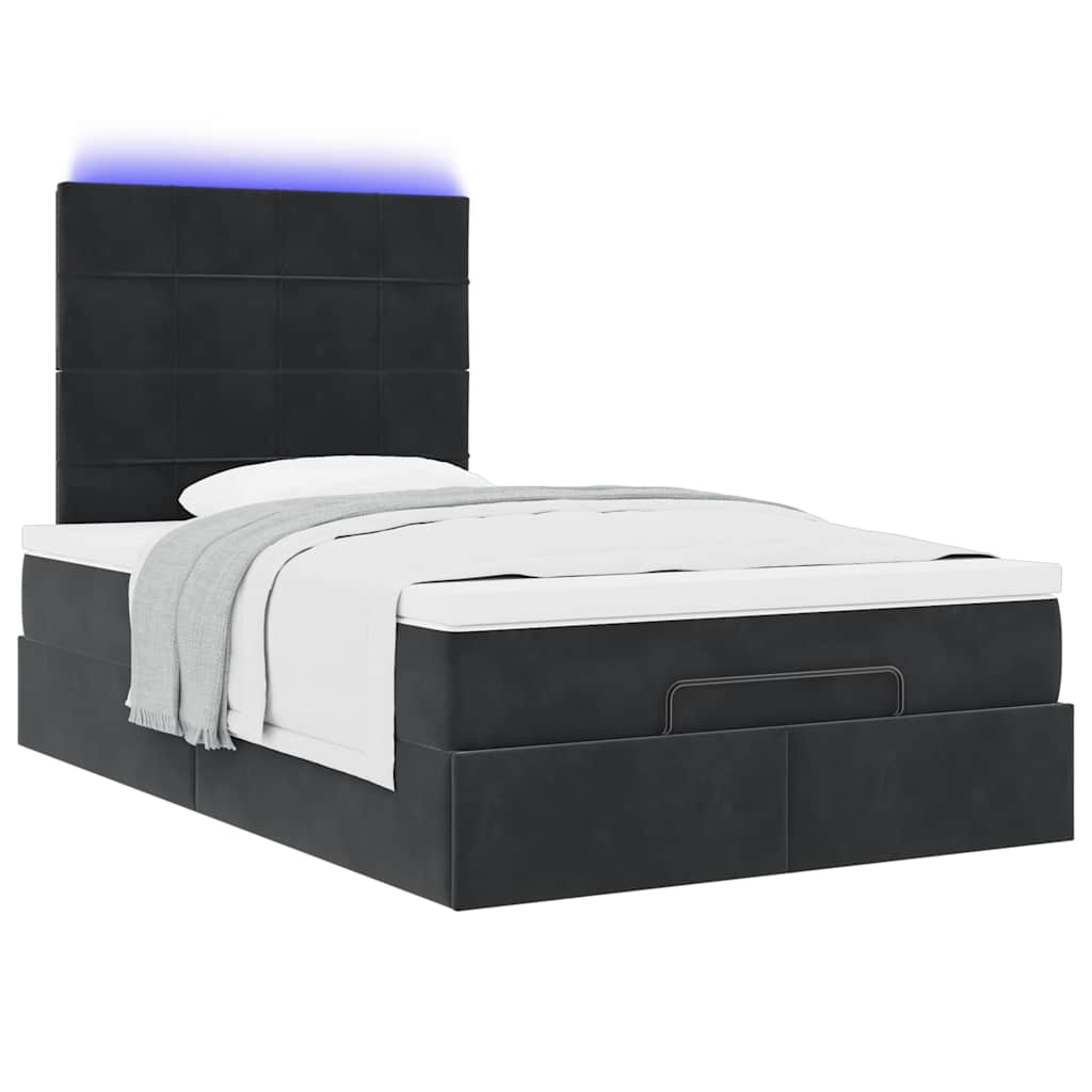 Ottoman-Bett mit Matratzen & LEDs Schwarz 120x200 cm Samt