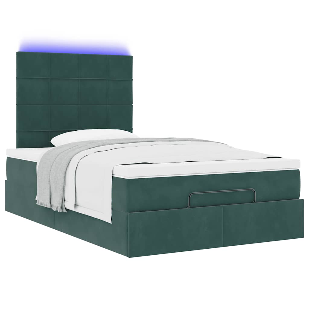 Ottoman-Bett mit Matratzen & LEDs Dunkelgrün 120x200 cm Samt