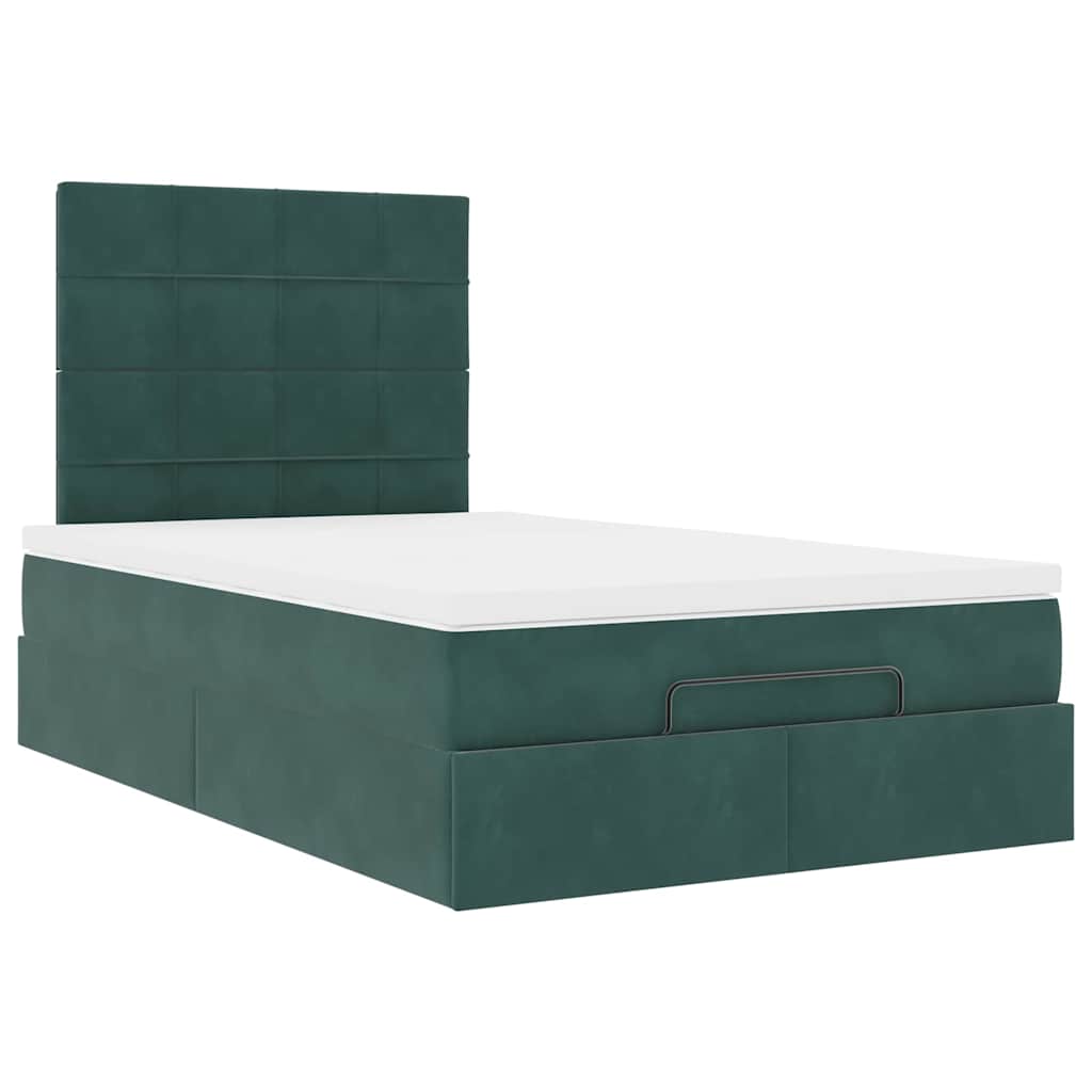 Ottoman-Bett mit Matratzen & LEDs Dunkelgrün 120x200 cm Samt