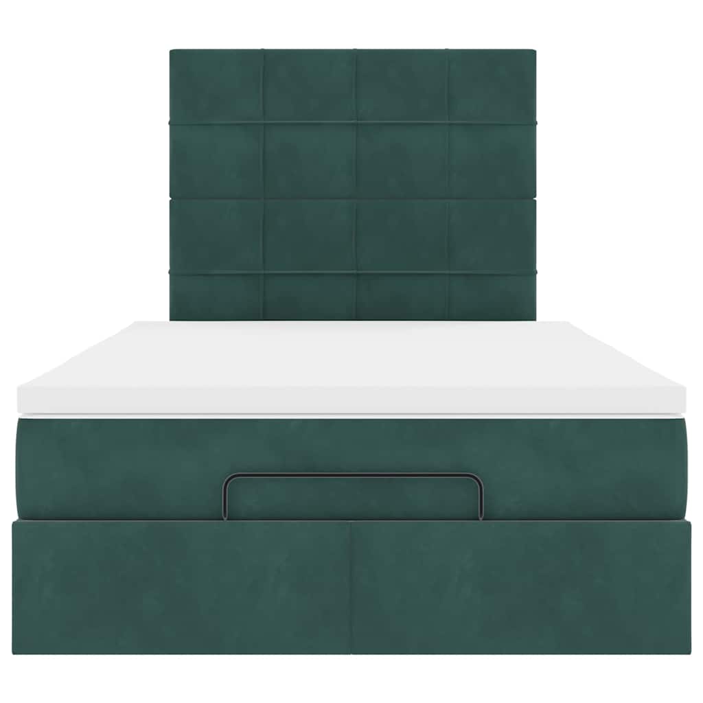 Ottoman-Bett mit Matratzen & LEDs Dunkelgrün 120x200 cm Samt