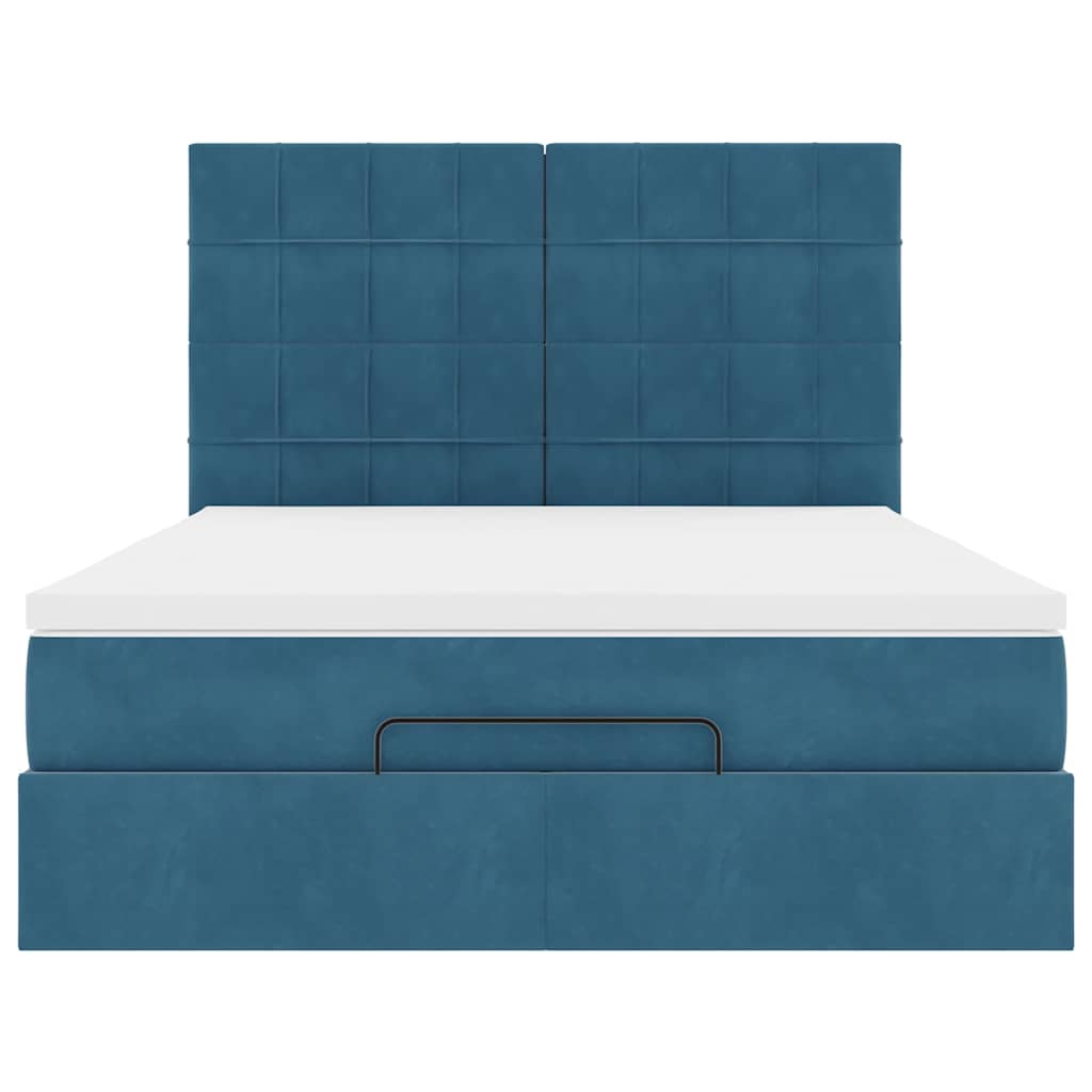 Ottoman-Bett mit Matratzen & LEDs Dunkelblau 140x190 cm Samt