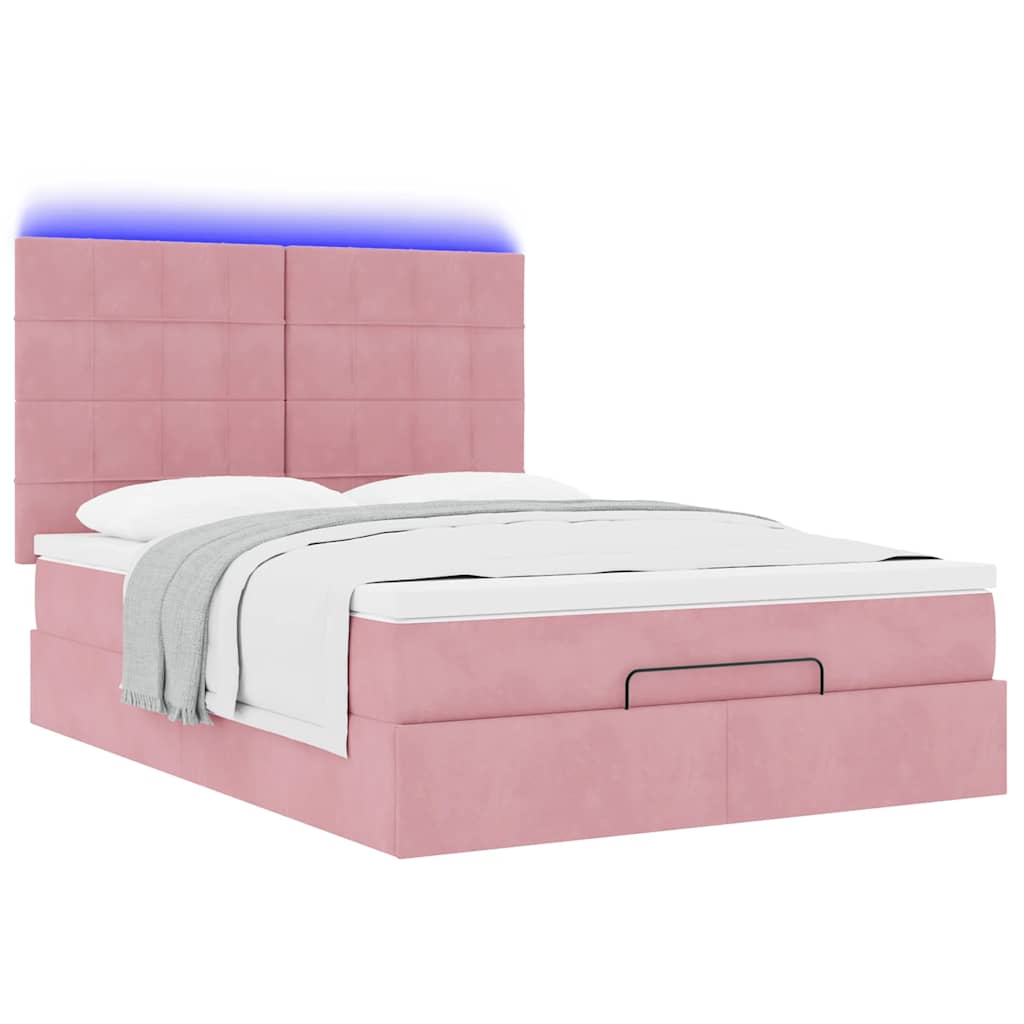 Ottoman-Bett mit Matratzen & LEDs Rosa 140x190 cm Samt