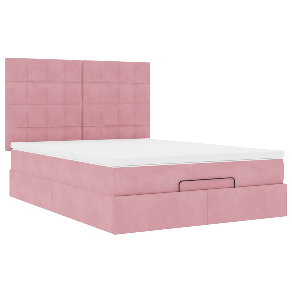 Ottoman-Bett mit Matratzen & LEDs Rosa 140x190 cm Samt