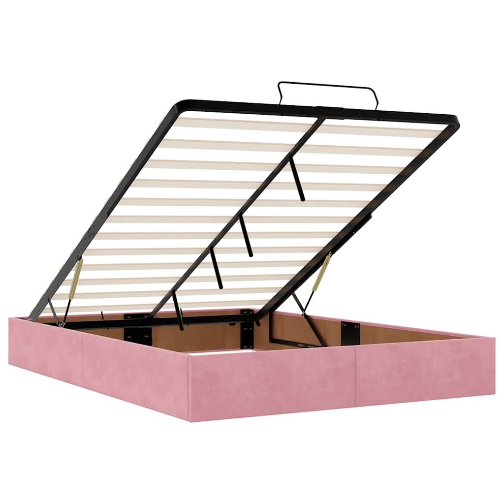 Ottoman-Bett mit Matratzen & LEDs Rosa 140x190 cm Samt