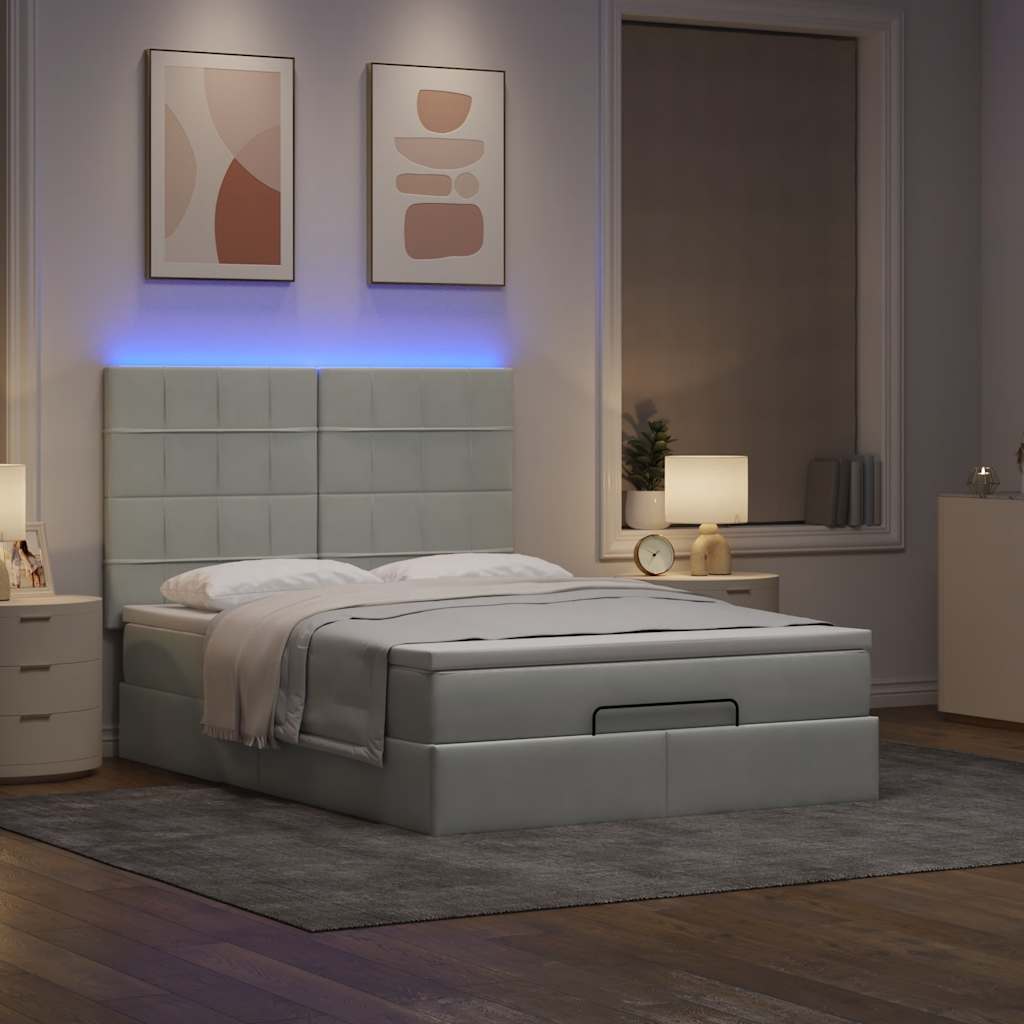 Ottoman-Bett mit Matratzen & LEDs Hellgrau 140x200 cm Samt