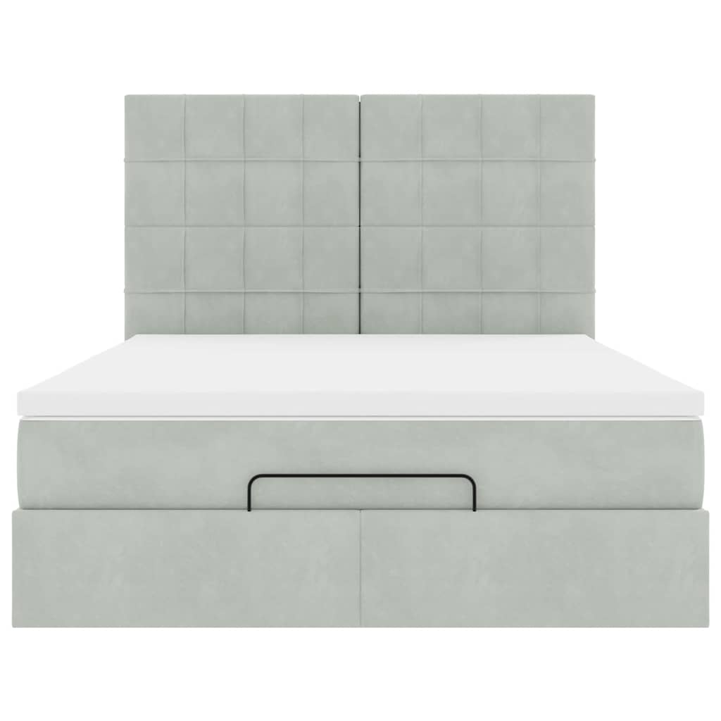 Ottoman-Bett mit Matratzen & LEDs Hellgrau 140x200 cm Samt