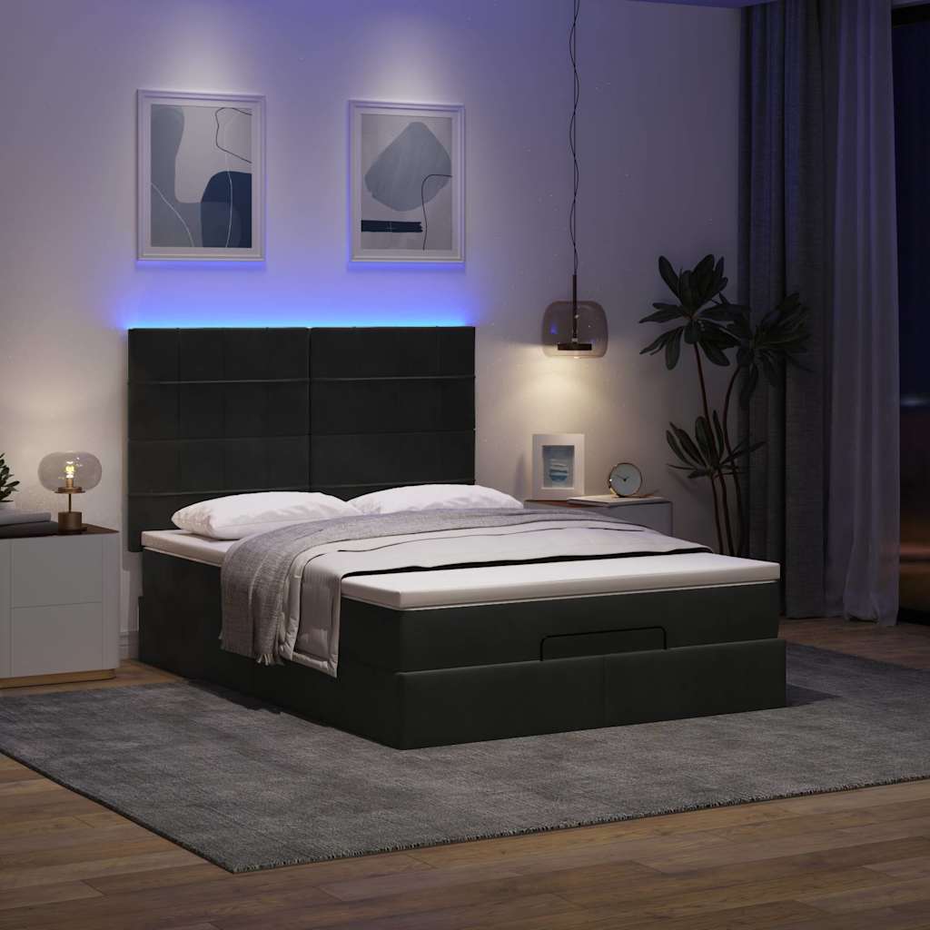 Ottoman-Bett mit Matratzen & LEDs Schwarz 140x200 cm Samt