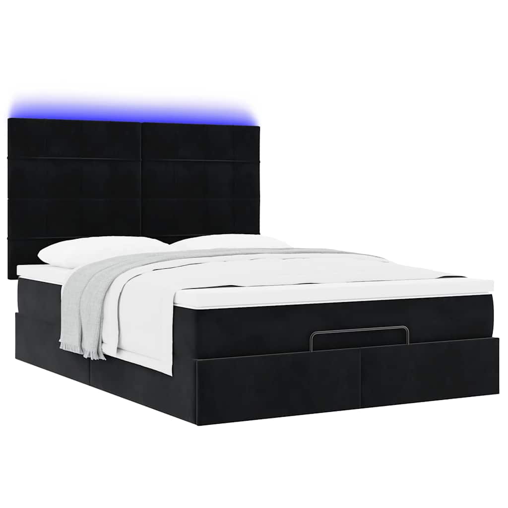Ottoman-Bett mit Matratzen & LEDs Schwarz 140x200 cm Samt