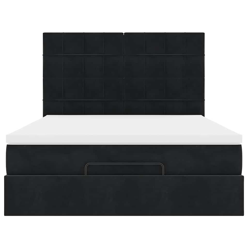 Ottoman-Bett mit Matratzen & LEDs Schwarz 140x200 cm Samt