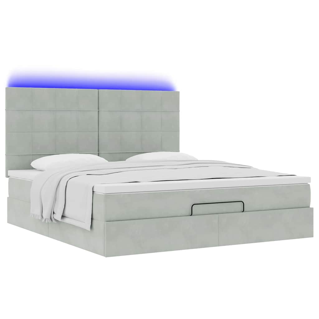 Ottoman-Bett mit Matratzen & LEDs Hellgrau 160x200 cm Samt