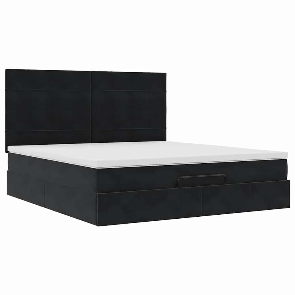 Ottoman-Bett mit Matratzen & LEDs Schwarz 160x200 cm Samt