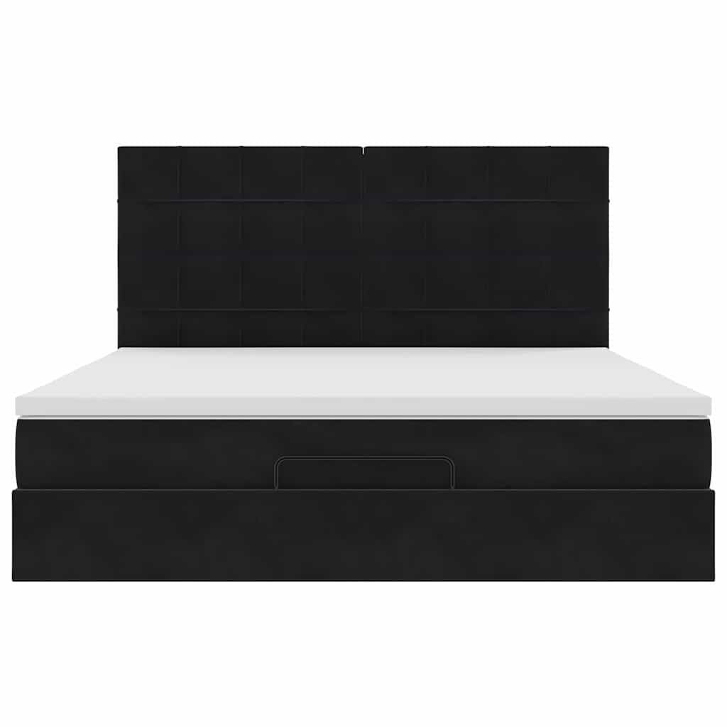 Ottoman-Bett mit Matratzen & LEDs Schwarz 160x200 cm Samt